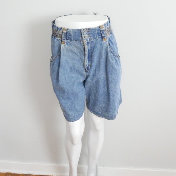 Vintage Essential Sport Paperbag Elastic High Waisted Jean Shorts 10 - Picture 1 of 11